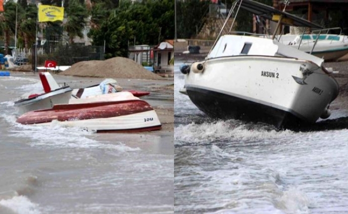 Bodrum'da Kayıklar Alabora Oldu, Tekne Kıyıya Vurdu