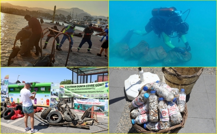 Marmaris'te Dünya Çevre Haftası Kapsamında Kara ve Denizde Temizlik Yapıldı